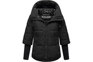 Navahoo Nowoczesna damska kurtka zimowa, ciepła pikowana kurtka z kapturem i prążkowanymi rękawami, serce lotosu XIV XS-3XL