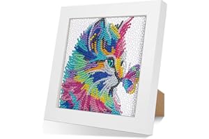 RAIRSKY Diamond Painting Chat, 5D DIY Diamond Painting Kit Chat avec Cadre en Bois, 18 X 18 cm Diamond Painting Enfant Kit Arts CréAtifs Painting Diamant pour Décoration Murale D'IntéRieur Enfants Adultes
