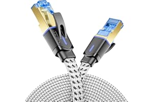 deleyCON 2m CAT 8 Kabel Sieciowy Płaski (Nylon, 40 Gbit/s, Miedziany Przewód) Gigabit Ethernet LAN Cable - Płaski Krosowy Kabel - Wtyczka RJ45 do CAT8 CAT7 CAT6 - Weiß