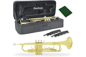 Montreux Student Bb Trompette pour débutants avec étui de protection léger, embouchure 7C - Laiton laqué, pavillon 12 cm, si bémol