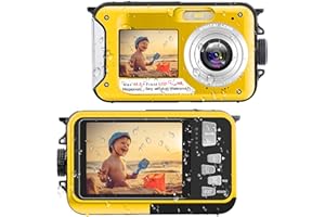 YISENCE Appareil photo numérique sous-marin UHD 4K 56 MP Autofocus Appareil photo numérique étanche avec une carte de 32 Go Selfie Double écran Caméra étanche pour la plongée en apnée