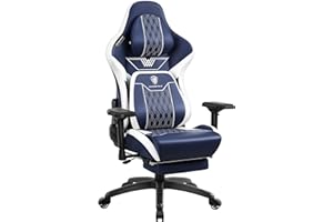 Dowinx Sedia Gaming con braccioli 4D, ergonomica, con poggiapiedi, in pelle PU, comodo supporto lordosi, grande e alta, 180 kg,blu