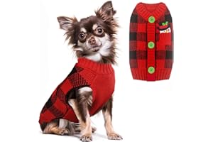 ABRRLO Weihnachten Hund Pullover Dog Sweater Hundepullover Haustier Hundepulli Warm Welpe Kleine Mittel Hunde (S, Rot-schwarzes Karo)