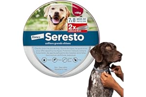 GENERIC 2Pcs 𝐄𝐥𝐚𝐧𝐜𝐨 𝐒𝐞𝐫𝐞𝐬𝐭𝐨 Chien – Collier 𝐀𝐧𝐭𝐢-𝐏𝐮𝐜𝐞𝐬 et 𝐀𝐧𝐭𝐢-𝐓𝐢𝐪𝐮𝐞𝐬 pour Grands Chiens - 8KG et Plus 70cm (Chien 70cm)