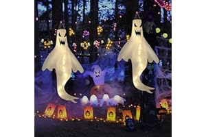WFEWE Halloween Ghost Windsock 2PCS,Halloween Windsocks Ghost Flag With Light,Halloween Ghost Decorations for Outdoor Indoor Door Garden Window Home Yard Patio Lawn Halloween Party Supplies