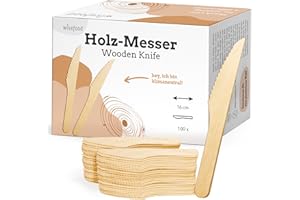 wisefood Couteaux jetables en Bois de Bouleau, 40 pièces Couteaux jetables en Bois 16cm, Couverts jetables biodégradables, Naturels, stables, écologiques avec Emballage sans Plastique