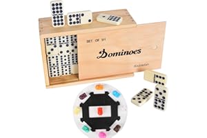 DOUBLEFAN Double Twelve Dominos Set for Adults,Classic Board Games,Double 12 Dominoes Family Games for Kids and Adults,Double Twelve Dominos Set 91 Tiles with Wood Case