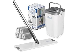 SqueezyPeasy Premium Flat Mop and Bucket Set - Separates Clean & Dirty Water - Compact & Lightweight - 3 Chamber Floor Cleaning System - 360 Rotating Head - 5 Microfibre Reusable Mop Pads Included