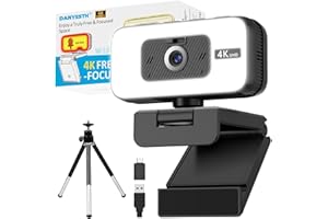 Danyesth 4K Webcam mit Licht & Zoom, USB Computer Kamera mit Mikrofon, Privatsphäre-Abdeckung & Anti-Stör-Licht, Autofokus 4K UHD Webcam für PC Laptop Monitor, Plug & Play mit Type-C Adapter