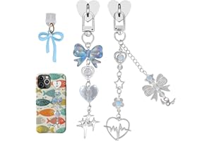 Sinbana 2uds Adorables Accesorios para Kindle, con Lazo Azul Cadena de Corazón con Tapón Antipolvo y Agarre Corazón para Kindle Paperwhite de 11. y 12. Generación