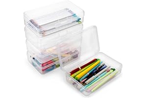 TOLIDA 5 PCS Stiftebox Kunststoffe Stapelbare Bleistiftbox mit Deckel Durchsichtige Schreibwarenbox Stifthalter Aufbewahrungbox Schreibtisch Organizer von Kinder Schüler für Schulbedarf Bürobedarf