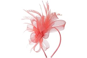 Hotstylezone Bead Loop Feather Fascinator On Headband For Women Wedding Ascot Races (coral, one size)