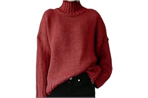 Sanahy Womens Casual Long Sleeve Mock Neck Sweater Solid Comfy Oversized Turtleneck Knit Sweaters Loose Pullover Jumper Tops(Wine,XX-Large)