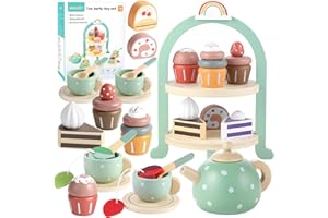 GAGAKU Teeservice Kinder Teeset aus Holz, Teeparty Spielküche Rollenspiele Kinderküche Zubehör Holz Kindergeschirr Spielküche Geschenk für Kinder