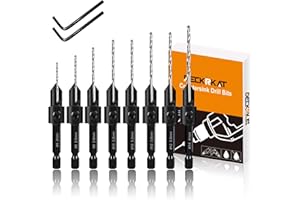 DECKRKAT 8 Pack Woodworking Countersink Drill Bits Set 3in1, Heavy Duty 6542 Pilot Drill Bits Depth Adjustable, 82-Degree Chamfer, 6mm Hex Shank, for #4#6#8#10#12#14 Screws in Soft & Hard Wood