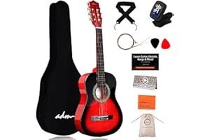 ADM 1/2 Kinder Konzertgitarren-Set, 86,4 cm, Junior-Gitarren-Set für Anfänger mit Gigbag, Stimmgerät, Gurt, Plektren, zusätzlichen Saiten, Aufbewahrungstasche und Reinigungstuch (pfirsichrot)