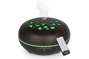 WD&CD 550ML Essential Oil Diffusers Ultrasonic Aroma Diffuser Humidifier Cool Mist with Remote Control, Waterless Auto-off, Adjustable Mist Mode, 7 Colors, 3 Timer Setting (Deep Wood Grain)