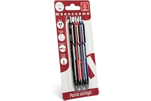 Pigna, stylo à encre semi-gel, rétractable, ligne monochrome, blister de 3 unités (noir, rouge, bleu), écriture fluide, idéal pour l'école et le bureau