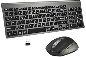GALENMORO Clavier et Souris sans Fil - 2.4G Silent Compact Clavier de Souris Pleine Taille Ergonomique pour PC/Portable/Ordinateur/Laptop/TV (Noir)