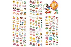 Fyvadio 262 PCS Autocollants d'été pour les Enfants, Plage Océan Plongée Autocollant pour Bouteilles d'eau, Pastèque Crème Glacée Autocollant Hawaïen Bulks Crafts School Teacher Classroom Party Favors