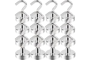 MIN CI Lot de 16 crochets magnétiques extra puissants de 22 kg, 25 mm, en néodyme, avec crochets, aimants à œillets pour camping, garage, réfrigérateurs, crochets magnétiques