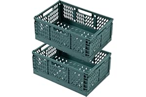 EURXLQ 2 Cestino Portaoggetti Pieghevole e Impilabile in Plastica per Cucina, Bagno, Ufficio (Verde, 30×20×12cm)