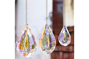 Hey_you 3 Stück Kristall Suncatcher Prisma Anhänger Regenbogen Maker Ornament Suncatcher mit Lanyard Regenbogen Kristall für Sun Catcher Fenster Garten Home Decoration (76mm + 63mm + 50mm)