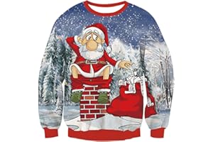 TUONROAD Suéter de Navidad Unisexo Novedad Christmas Impreso Jerséis Cuello Redondo Manga Larga Ugly Xmas Sweater Invierno para Mujer Hombre S-XXL