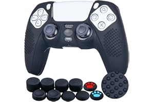 YoRHa Studded Silicone Rubber Gel Customizing Skin Cover for PlayStation 5 Controller PS5 Controller PS5 Controller x 1(Black) With Pro thumb grips x 10