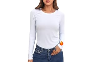 Crewhpo Camiseta Termica Mujer Manga Larga Ropa Interior Elástica y Transpirable Camisetas Térmica Cuello Redondo Tops para Running Fitness Esquí