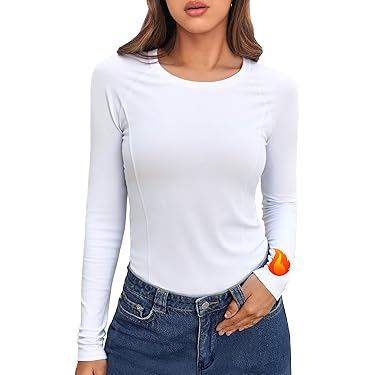 WOWENY Thermo tanktop voor dames, fleece, met kant, mouwloos, elegant, top met kant, onderhemd, V-hals, warm, comfortabel, thermobovenkleding, Lange mouwen wit, XXL