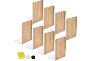 DARUITE Serre Livre Cale Livre Presse Livre Serre Livres en Métal Accessoires Bureau Rangement Livre Serre Livre Enfant, pour la Maison, Bureau, l'école(Imitation Bois, 170 x 120 x 103 mm - 4 Paires)