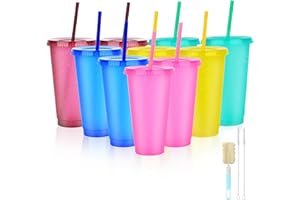 NUZEKY Trinkbecher mit Deckel und Strohhalm: 10 Stück Becher mit Deckel und Strohhalm 710ml- Kunststoffbecher für kinder Erwachsene Party-Becher Trink-Becher Party-Geschirr Camping-Geschirr