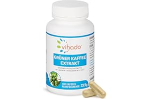 ‎VIHADO Vihado Grüner Kaffee Extrakt – hochdosiert mit 50% Chlorogensäure – natürliches veganes Nahrungsergänzungsmittel – Grüne Kaffeebohnen ohne künstliche Zusätze – 100 Kapseln