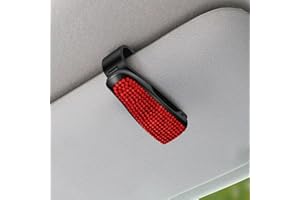 ZYSY Bling Sonnenbrille Halter für Auto Sonnenblende, Kristall Strass Brillen Aufhänger Halterung mit Ticket Card Clip, Universal Fahrzeug Visier Dekor Zubehör für Frauen (Rot)