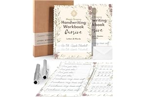 UNCLE EJ Reusable Grooved Cursive Handwriting Practice Books - Cursive Handwriting for Adults, Magic Calligraphy Set, Letters Words and Poetry, Gift Set, 25x18cm