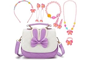 Zercart Little Girl Handbag Crossbody Bag Purse with Jewelry Set Princess Handbags Shoulder Bag Necklace Bracelet Ring Set Princess Dress Up Accessories for Girl Birthday Gift