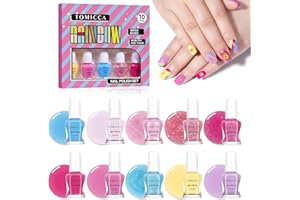 TOMICCA Non Toxic Vernis à Ongles Lot Enfant, 10 Couleurs Vernis Enfant à L'eau Peel-off Non Toxique, Séchage Rapide Vernis Enfant à L'eau Vernis, Cadeau Pour Enfants 3+