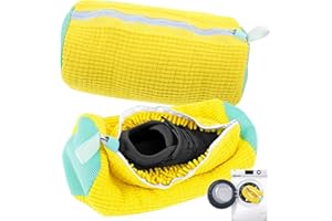 Souvik Schuhwaschbeutel, 2 Schuhwaschbeutel Waschmaschine, wiederverwendbare Schuhe Waschbeutel, Plüsch-Wäscheschuhbeutel mit Reißverschluss, Wäschenetz für Schuhe (2 Pcs-gelb) Tennisschuhe