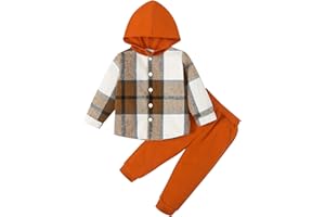 Refein Toddler Baby Boys Clothes Long Sleeve Hoodie Sweatshirt Plaid Button Down Tops Sweatpants Outfit Set
