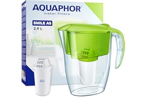 ‎AQUAPHOR AQUAPHOR Wasserfilter Smile Hellgrün inkl. 1 A5 Filter I Reduziert Kalk & Chlor I Karaffe für 2,9l I Kompakter & leichter WasserfiIter I Tischwasserfilter I Passt in die Kühlschranktür