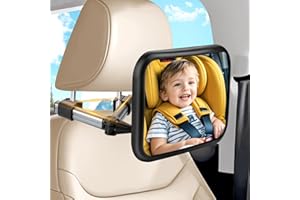 TOSAVGA Autospiegel Baby Rücksitz, Spiegel Auto Baby Rückbank mit Haken Clip, 360° Drehbar Babyspiegel Rücksitzspiegel, Bruchsicherer, 175° Konvexspiegel, Kopfstützen Auto Spiegel für Die Meisten Fahrzeuge