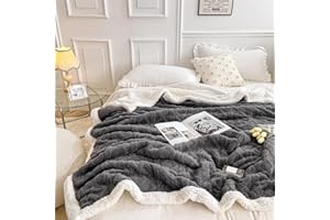 ‎WONGS BEDDING WONGS BEDDING Kuscheldecke 220x240 Flauschig Sherpa Decke, Sofaüberwurf Fleecedecke, Dick Sofadecke Doppelgesicht Extra Warme & Weiche Couchdecke Grau Wohndecken