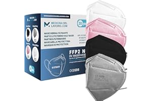 MEDICINADELLAVORO.COM 20 Mascarillas FFP2/KN95 Colores Mix Homologadas Certificación CE sin Válvula de 6 Capas, Máscara Protectora de Polvo, Mascarilla de Protección Personal con Filtros de Calidad BFE≥95, 20 Piezas