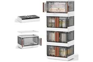 HAIXIN Stackable Storage Boxes - 180L Plastic Containers with Lids, Collapsible Wardrobe Storage Organiser, Toy Storage Unit for bedroom, camping, classroom storage (4 Pack)