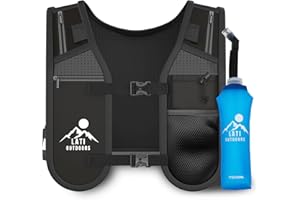 Lati Outdoors Running Vest with Waterproof Phone Pouch - Breathable Hydration Pack with 500ml Collapsible Water Bottle - Adjustable Reflective Running Hydration Pack for Men and Women with 6 Pockets