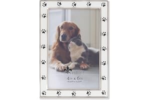 LAWRENCE FRAMES 4 x 6 srebrna metalowa i biała emalia ramka na zdjęcia, wzór z nadrukiem łapy