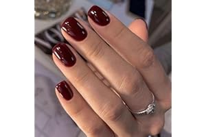 LunarCharm 24 piezas uñas a presión burdeos, extra cortas, gelatina, uñas artificiales reutilizables redondas brillantes, uñas acrílicas artificiales, sets de manicura para mujer