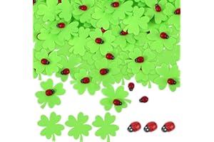 DONQTWAY 100 Stück Glücksklee und Glückskäfer, Selbstklebende Glücksklee Deko, Kleeblatt Glücksbringer mit Marienkäfer, Kleeblatt, Glücksbringer Deko für Einladung, Geschenk, DIY Handwerk, Basteln