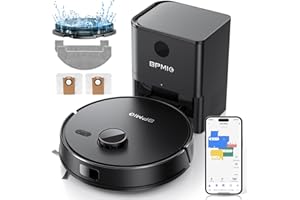 BPMIO Robot Aspirapolvere Lavapavimenti con Mappatura 5000Pa, 2.0L Stazione Autosvuotante(60 giorni), Robot Aspirapolvere con Stazione di Svuotamento Automatico, Laser 360°, 5 Piani, WiFi/APP Control